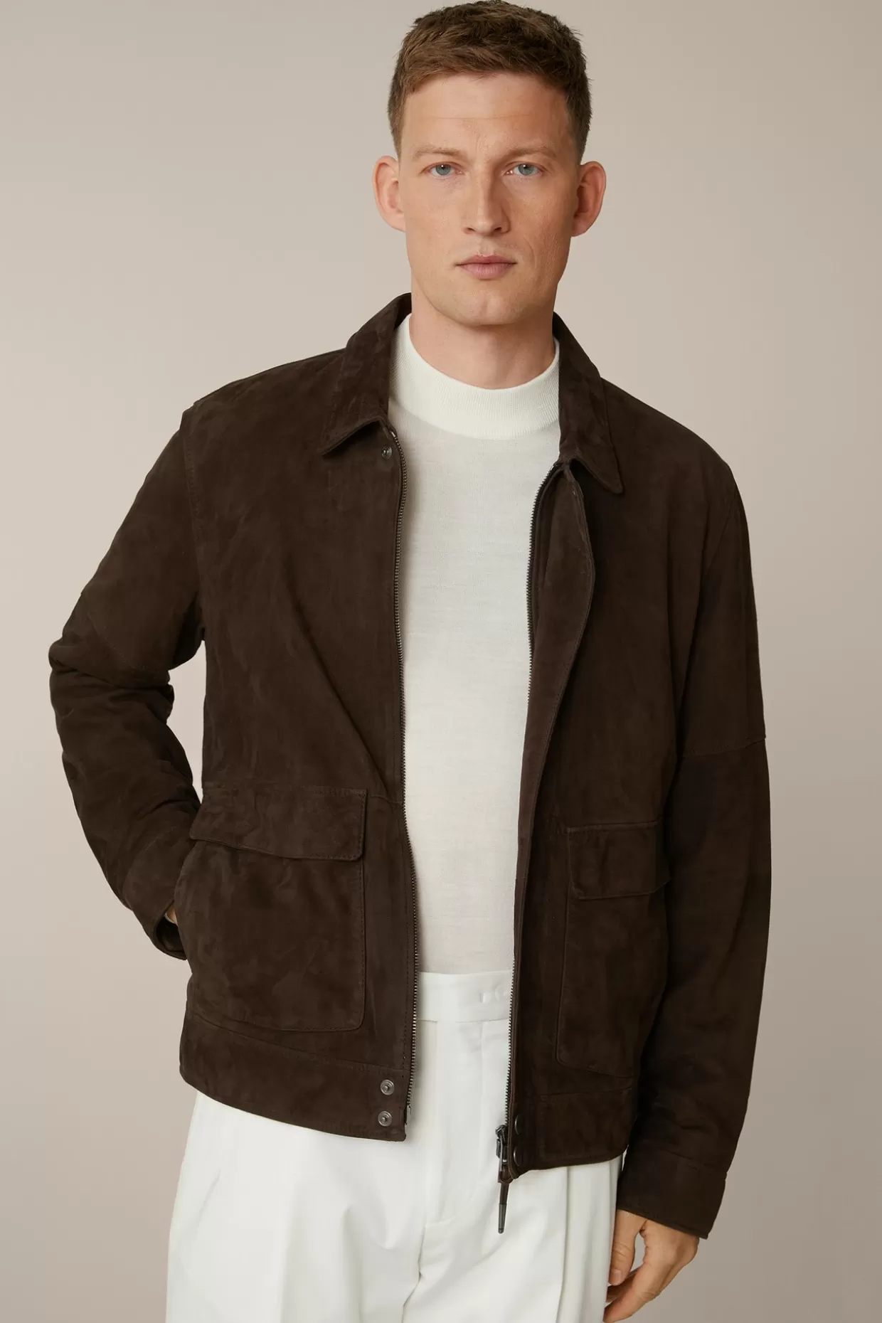 Herren Windsor Ziegenvelours-Leder-Blouson Montagnana Mit Umlegekragen In